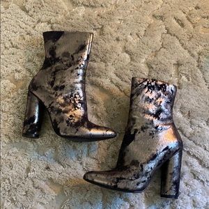 Silver Metallic and Black Velvet Booties